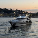 Bosphorus Palaces Istanbul seen from the water at sunset