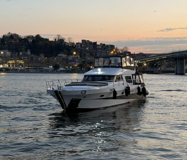 Bosphorus Palaces Istanbul seen from the water at sunset