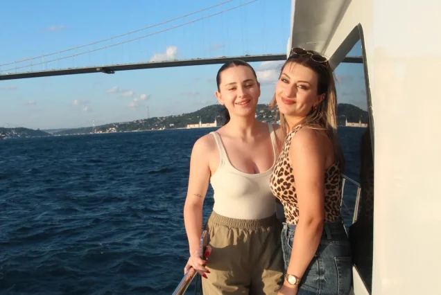 Friends on the deck of the Bosphorus sunset cruise