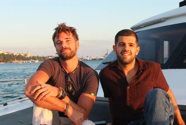 Friends at golden hour on the Bosphorus cruise