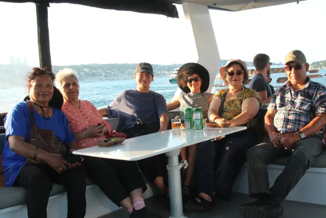 Group at the table on the Bosphorus sunset cruise yacht