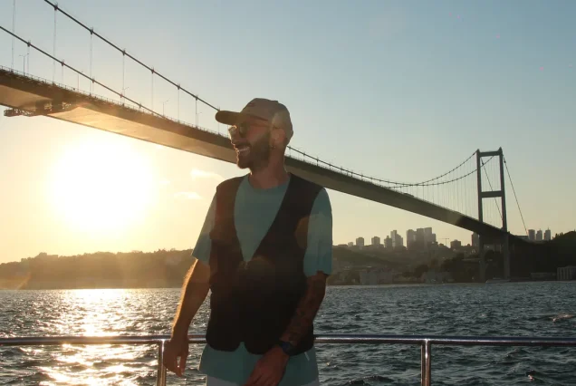 Guest by the Bosphorus Bridge silhouette at sunset