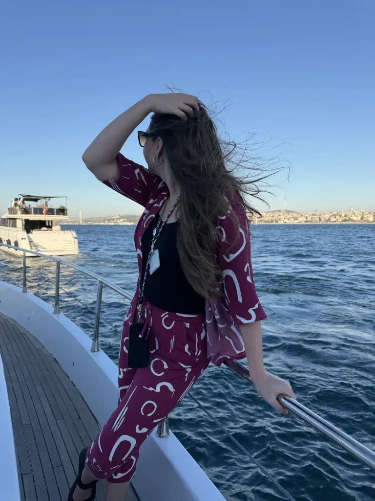 Private yacht deck on a daytime Bosphorus cruise from Karaköy
